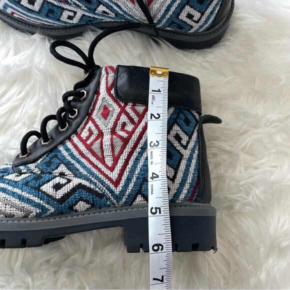 Weavers Alaska | Unisex Women’s Hiking Boots Blue Black Geometric Pattern Boho - Picture 7 of 9